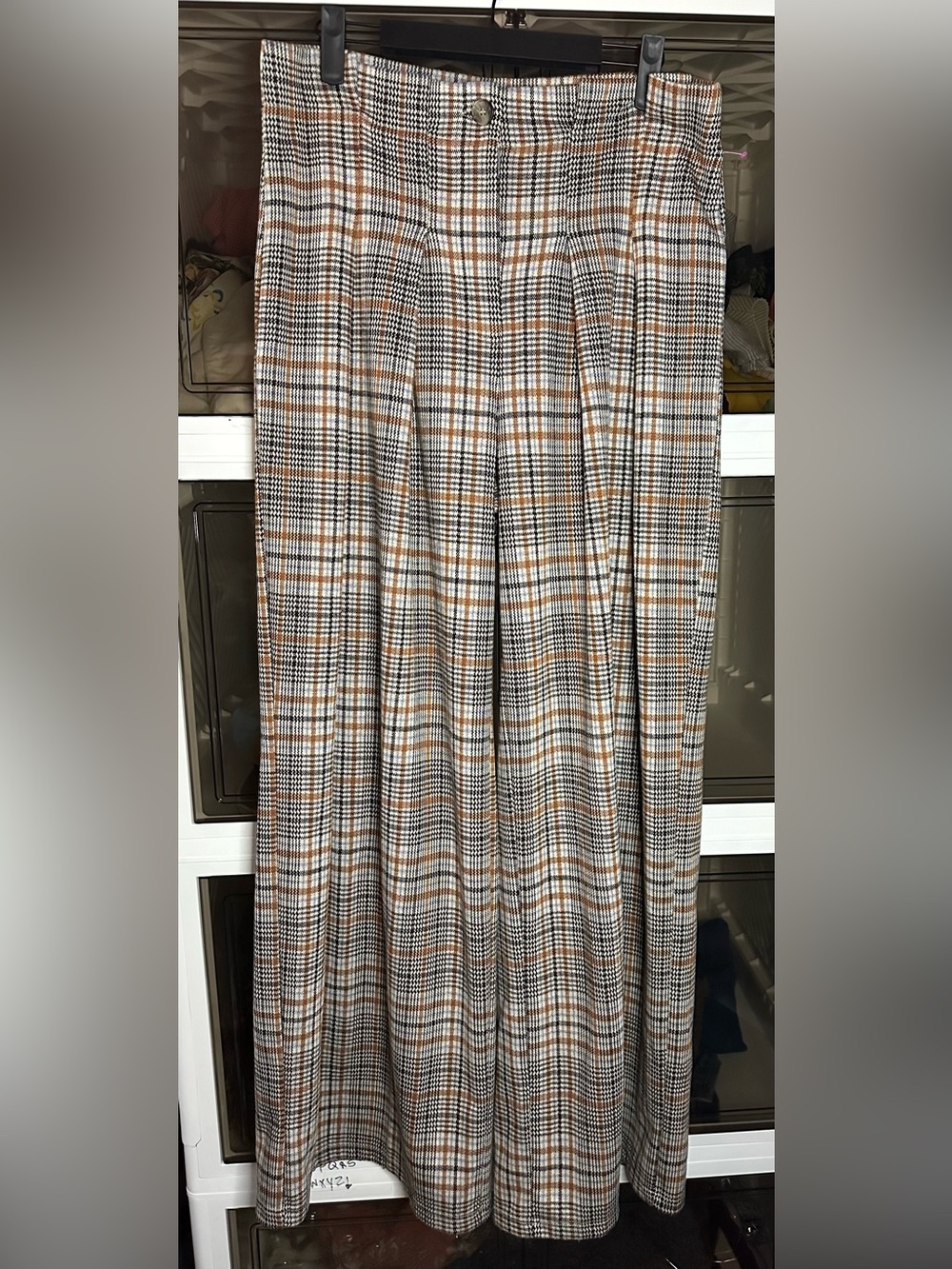 Maeve Wide-Leg Plaid Pants in Brown and Cream